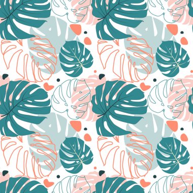 Vektör içinde muz ve altın palmiye yaprakları ile kusursuz desen