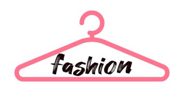 Askı simgesi beyaz arkaplanda izole edildi. Şirin pembe askı. Moda harfleri.