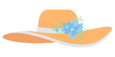 Women's fashionable hat with flowers, vector illustration. Beautiful hat isolated on white background clipart