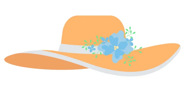 Women Fashionable Hat Flowers Vector Illustration Beautiful Hat Isolated White — Stock Vector