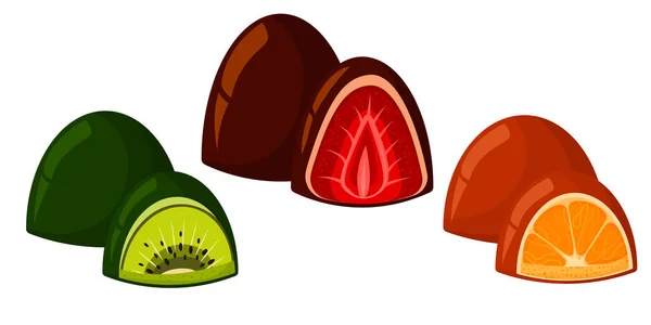 Set Chocolates Isolated White Background Vector Set Fruit Sweets Chocolate Stock Illustration