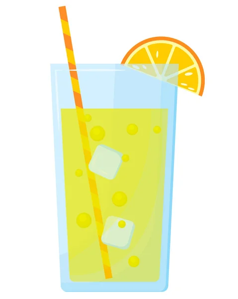 オレンジスライス、アイス、ストロー付きのノンアルコールカクテル。冷たい飲み物だ。夏のカクテル。白を基調としたフラットスタイルの柑橘類ドリンクのベクトルイラスト — ストックベクタ