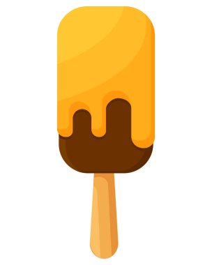 Meyve kremalı çikolatalı dondurmanın vektör çizimi. Sarı jöleli bir çubukta dondurma. Beyaz arka planda izole edilmiş sarı dondurma. Tatlı. Yaz
