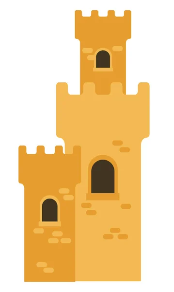 タワー・ベクトル・アイコン。白い背景に隔離された漫画のフラットスタイルでビーチ砂の城のベクトルイラスト。塔門と旗を持つ砦 — ストックベクタ