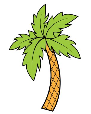 Beyaz arka planda izole edilmiş palmiye ağacı. Düz biçimde güzel bir vektör palmiye ağacı. Beyaz arkaplanda bir palmiye ağacının çizimi.