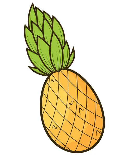 Ananas tropické sladké letní ovoce, vektorová grafická ikona. Žlutý ananas se zelenými listy. Line art ananas izolované na bílém pozadí. Léto, letní symboly. — Stockový vektor