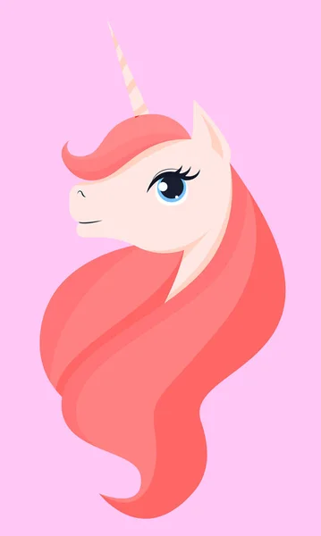 Unicorn vector icon isolated on white. Head portrait horse sticker, patch badge. Magic cartoon fantasy cute animal. Rainbow horn, pink hair. Dream symbol. Design for children — Stock Vector