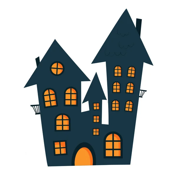 Halloween-Spukhaus. Vektorsilhouette eines beängstigenden alten Hauses. Mystisch gruseliges Haus. Schwarze Burg zu Halloween. Hexenhaus im flachen Stil isoliert auf weißem Hintergrund — Stockvektor