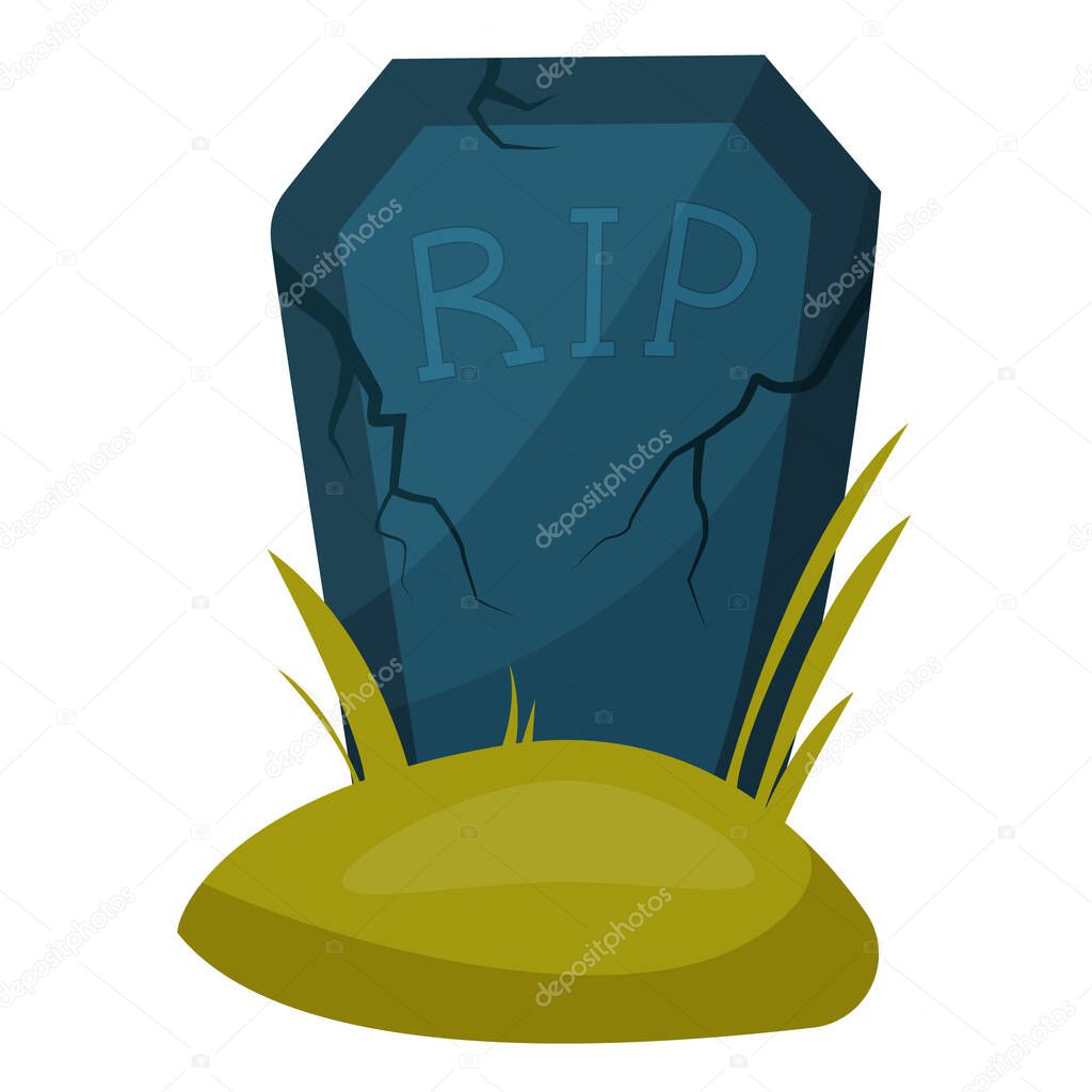 Halloween. Grave and old headstone. Headstone with cracks in flat style isolated on white background. Illustration for a terrible holiday.