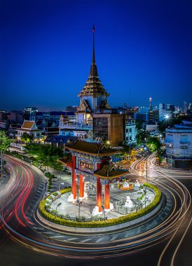 Landmark chinatown ve Wat Traimit Bangkok, Tayland.
