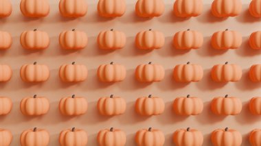 Ön tarafında balkabağı desenleri olan 3 boyutlu pürüzsüz bir balkabağı deseni. Cadılar Bayramı, Şükran Günü, sonbahar hasat temaları, ambalajlar, duvar kağıtları, ambalaj kağıtları ve mevsimsel yaratıcı projeler için mükemmel..