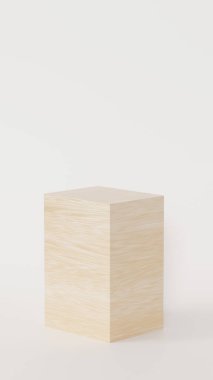 Yumuşak doğal ışıklandırmada tek tahta kaide. Minimalist ürün gösterimleri, ambalaj tasarımı veya kozmetik markalaşma için idealdir. Temiz beyaz çevre, dengeli ve modern bir sunum için ahşap yüzeye odaklanmayı artırır.