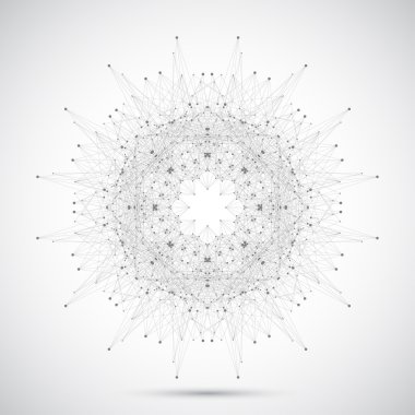Geometric abstract form with connected line and dots. Futuristic technology object for your design. Vector illustration