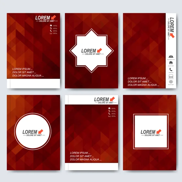 Modern vector templates for brochure, flyer, cover magazine or report in A4 size. Business, science, medicine and technology design .  Background with dark red triangles — Stockvector