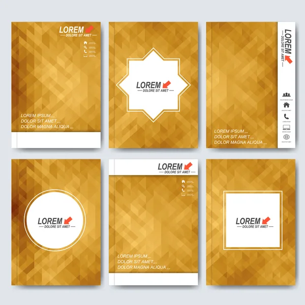 Modern vector templates for brochure, flyer, cover magazine or report in A4 size. Business, science, medicine and technology design .  Background with gold triangles — Stockvector