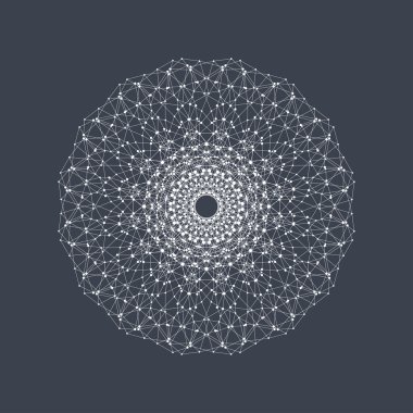 Bağlantılı çizgi ve noktalar olan geometrik soyut form. Tasarımınız için grafik arka plan. Vektör çizim