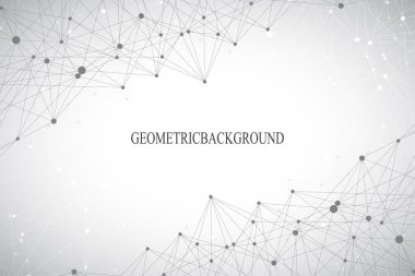 Geometrik gri arka plan molekül ve iletişim. Bağlantılı çizgilerin noktalı. Vektör çizim