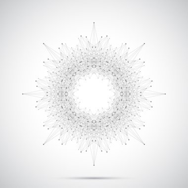 Bağlantılı çizgi ve noktalar olan geometrik soyut form. Tasarımınız için grafik arka plan. Vektör çizim