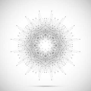 Bağlantılı çizgi ve noktalar olan geometrik soyut form. Tasarımınız için grafik arka plan. Vektör çizim