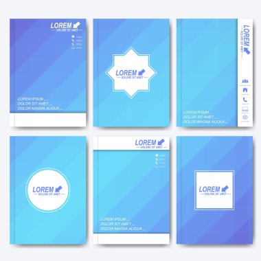 Broşür, el ilanı, kapak dergi ya da A4 boyutunda rapor için modern vektör şablonları. İş, bilim, tıp ve teknoloji tasarım. Arka plan mavi üçgen ile