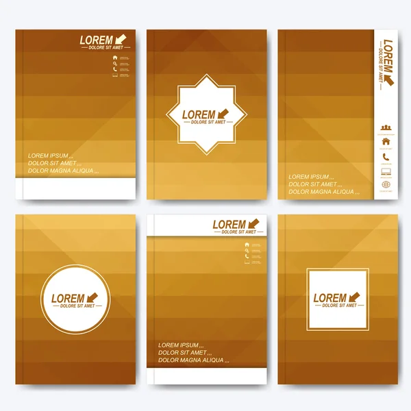 Golden vector templates for brochure, flyer, cover magazine or report in A4 size. Business, science, medicine and technology design . Background with gold triangles — Stock Vector