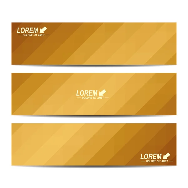 Golden set of vector banners. Background with gold triangles. Web banners, card, vip, certificate, gift, voucher. Modern business stylish design — ストックベクタ