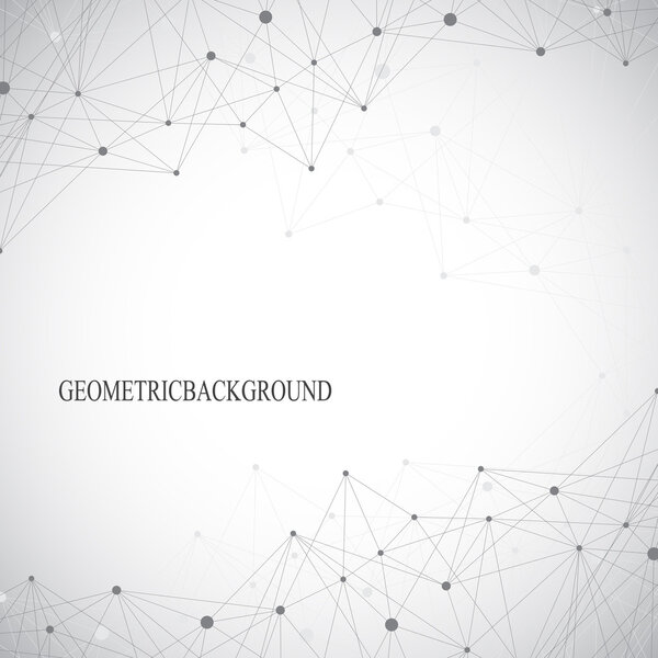 Геометрический абстрактный серый фон с связными линиями и точками. Медицина, наука, технологический фон для вашего дизайна. Векторная иллюстрация
