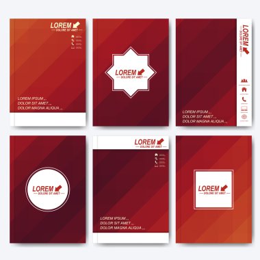 Broşür, el ilanı, kapak dergi ya da A4 boyutunda rapor için modern vektör şablonları. İş, bilim, tıp ve teknoloji tasarım. Arka plan kırmızı üçgen ile