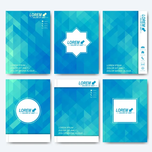 Modern vector templates for brochure, flyer, cover magazine or report in A4 size. Business, science, medicine and technology design . Background with blue triangles — Stock Vector