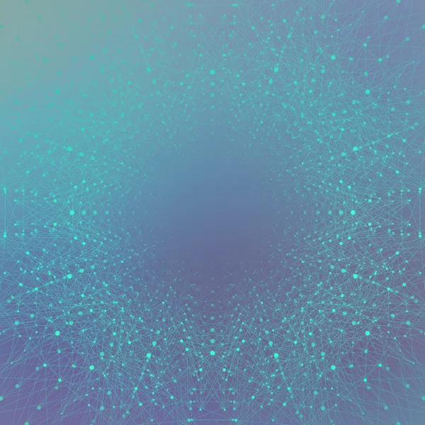 Molécula de fondo azul geométrico y comunicación. Líneas conectadas con puntos. Ilustración vectorial — Vector de stock
