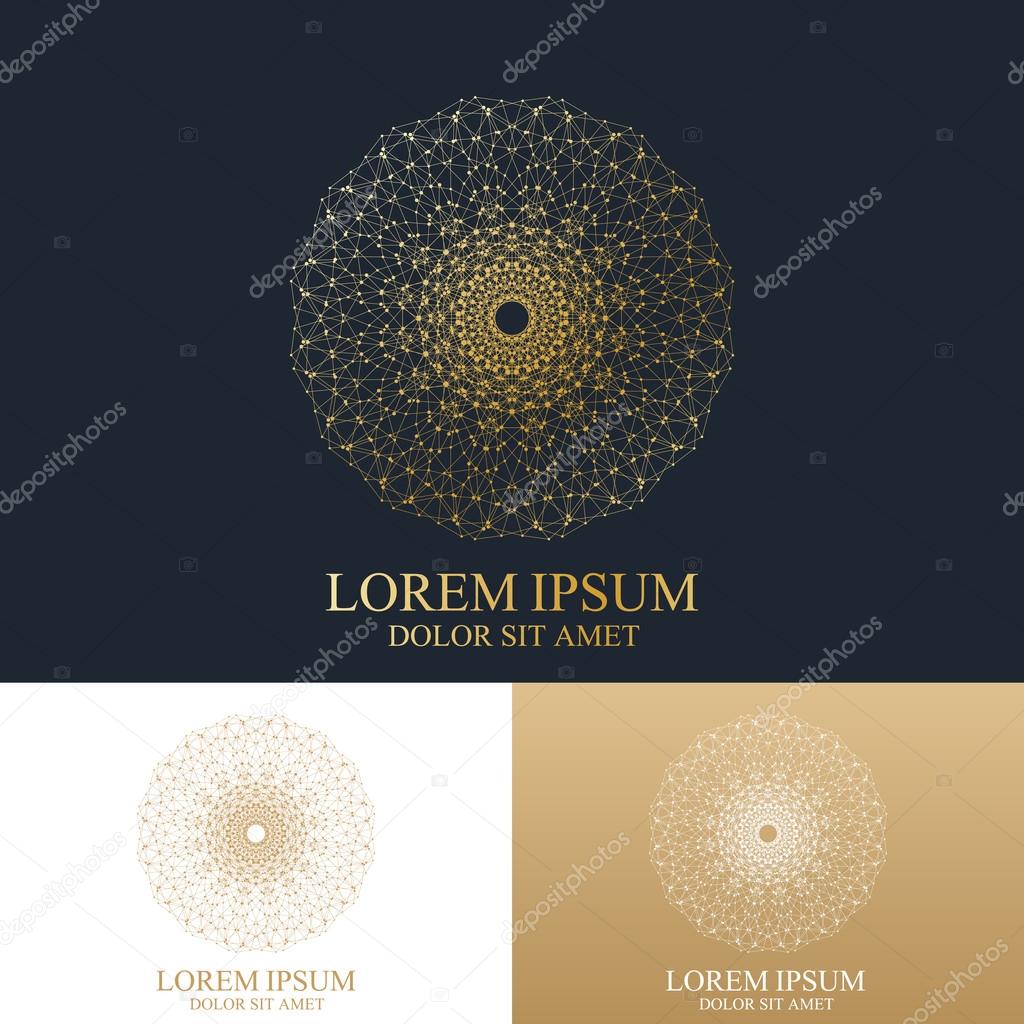 Geometric abstract round form with connected line and dots. Graphic composition for medicine, science, technology , chemistry.  Vector Logo Template .