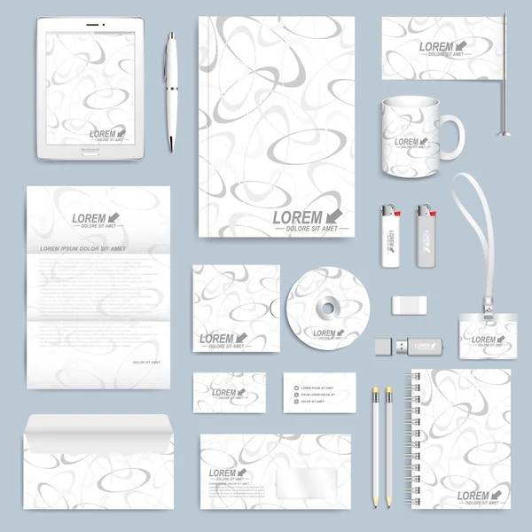 Conjunto de plantilla de identidad corporativa vectorial. Moderna maqueta de papelería de negocios. Fondo con círculos grises. Diseño de marca — Vector de stock