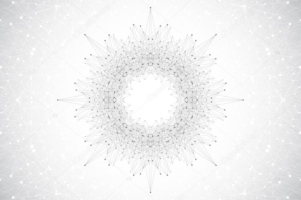 Geometric abstract form with connected lines and dots. Vector illustration
