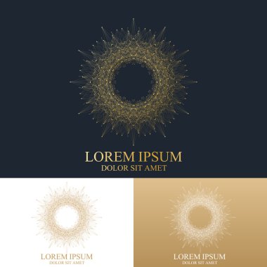 Bağlı çizgi ve noktalarla geometrik soyut yuvarlak form. Tıp, bilim, teknoloji, kimya için grafik kompozisyon