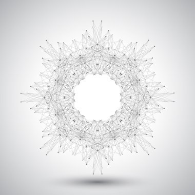Bağlantılı çizgi ve noktalar olan geometrik soyut form. Tasarımınız için grafik arka plan. Vektör çizim