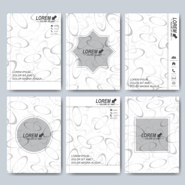 A4 boyutunda broşür, el ilanı, kapak dergisi veya rapor için modern vektör şablonları. İş, bilim, tıp ve teknoloji tasarımı. Gri dairelerli arka plan