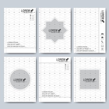 A4 boyutunda broşür, el ilanı, kapak dergisi veya rapor için modern vektör şablonları. İş, bilim, tıp ve teknoloji tasarımı. Noktalı bağlı çizgiler