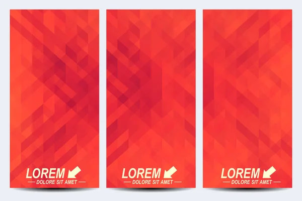 Conjunto rojo de volantes vectoriales. Fondo con triángulos de color rojo oscuro. Folleto, web, banner, tarjeta, vip, certificado, regalo, vale. Diseño de marca empresarial moderno — Archivo Imágenes Vectoriales