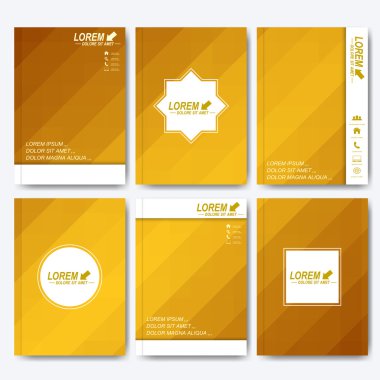 A4 boyutunda broşür, el ilanı, kapak dergisi veya rapor için modern vektör şablonları. İş, bilim, tıp ve teknoloji tasarımı. Altın çizgilerle arka plan