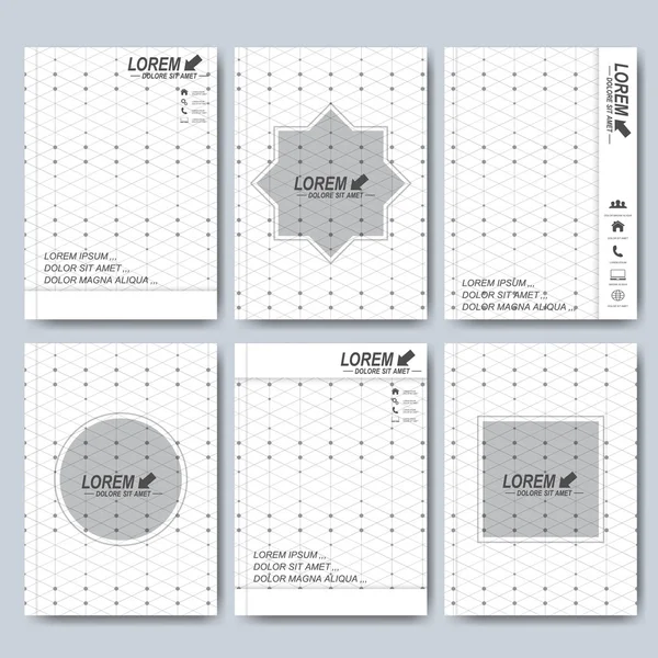 A4 boyutunda broşür, el ilanı, kapak dergisi veya rapor için modern vektör şablonları. İş, bilim, tıp ve teknoloji tasarımı. Noktalı bağlı çizgiler