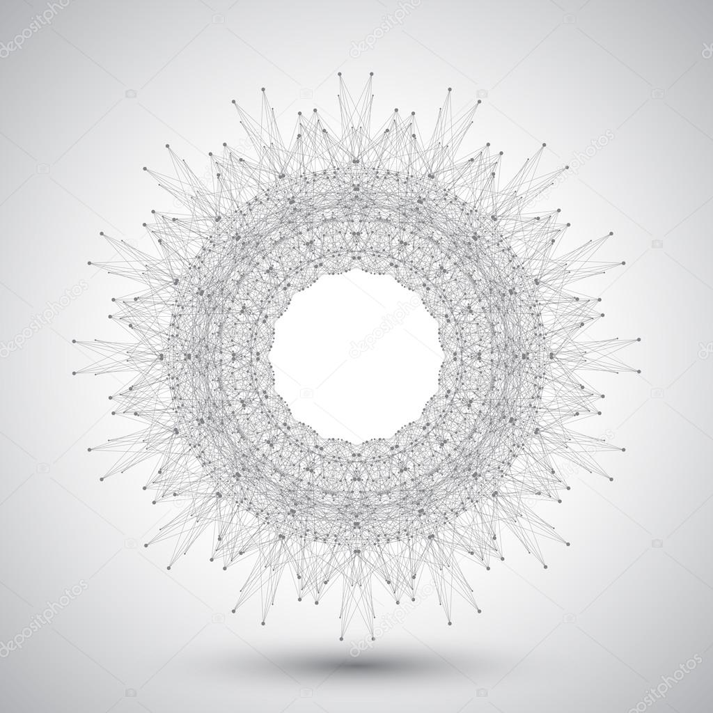 Geometric abstract form with connected line and dots. Graphic background for your design. Vector illustration