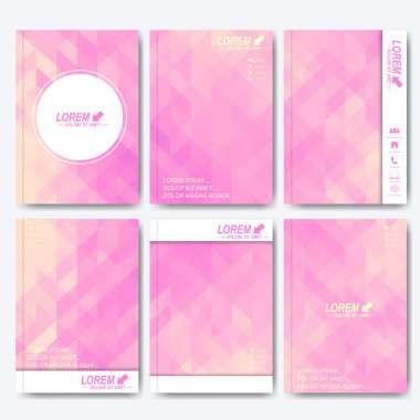 Broşür, el ilanı, kapak dergi ya da A4 boyutunda rapor için modern vektör şablonları. İş, bilim, tıp ve teknoloji tasarım. Mor üçgenler ile arka plan