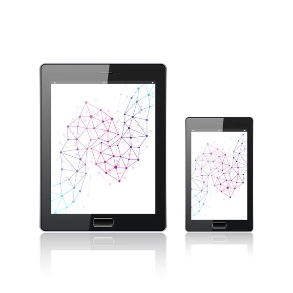 Modern dijital tablet Pc ile mobil smartphone üzerinde beyaz izole. Mobil Uygulama arabirimi. Molekül ve iletişim arka plan. Vektör çizim — Stok Vektör