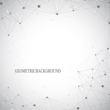 Geometrik gri arka plan molekül ve iletişim. Bağlantılı çizgilerin noktalı. Vektör çizim