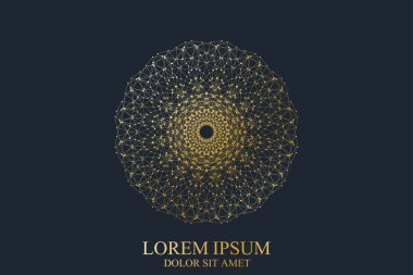 Bağlı çizgi ve noktalarla geometrik soyut yuvarlak simge. Tıp, bilim, teknoloji, kimya için grafik kompozisyon. Yaratıcı Vektör Şablonu Kavramı