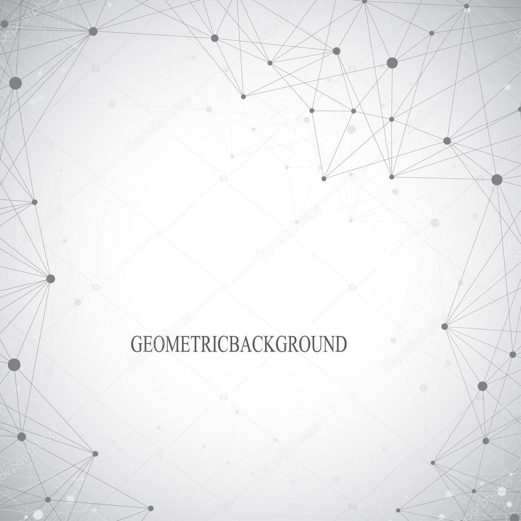 Geometric grey background molecule and communication . Connected lines with dots. Vector illustration