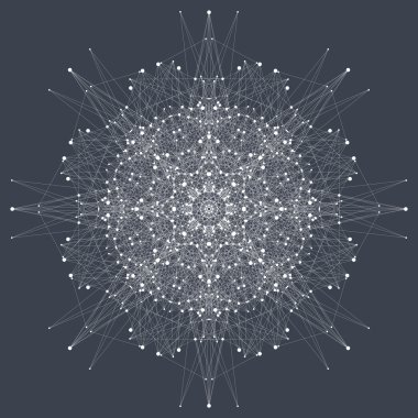 Geometrik soyut yuvarlak formla bağlantılı çizgi ve noktalar. Grafik kompozisyon tıp, bilim, teknoloji, Kimya için. Vektör çizim