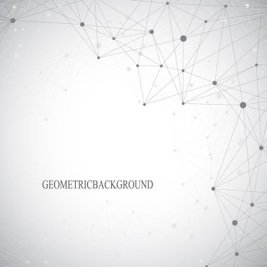 Geometrik gri arka plan molekül ve iletişim. Bağlantılı çizgilerin noktalı. Vektör çizim