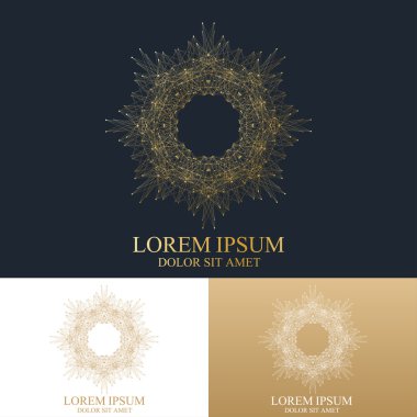 Bağlı çizgi ve noktalarla geometrik soyut yuvarlak form. Tıp, bilim, teknoloji, kimya için grafik kompozisyon. Vektör Logo Şablonu. Yaratıcı Logotype kavramı