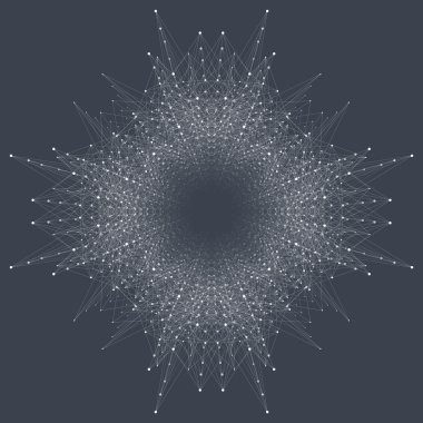 Geometrik soyut yuvarlak formla bağlantılı çizgi ve noktalar. Grafik kompozisyon tıp, bilim, teknoloji, Kimya için. Vektör çizim